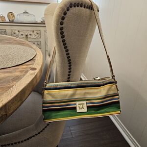 Sarah Violet Vintage Colorful Striped Shoulder Bag. Patent Leather